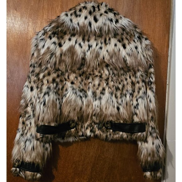 Majorelle S Faux Cheetah Fur Coat Faux Leather Accents Zippered Wildcat Soft - Picture 2 of 8